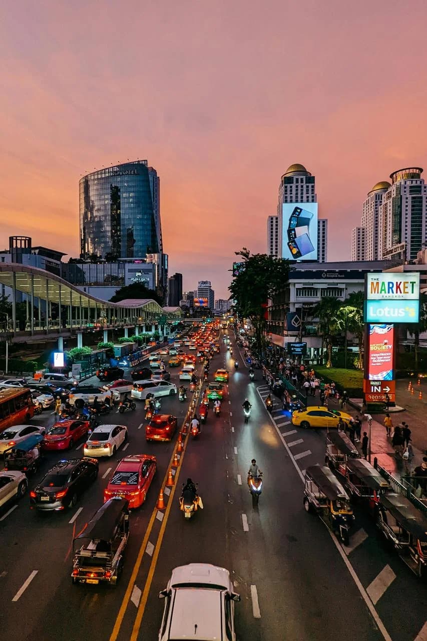 Vibrant Bangkok street scene with city energy